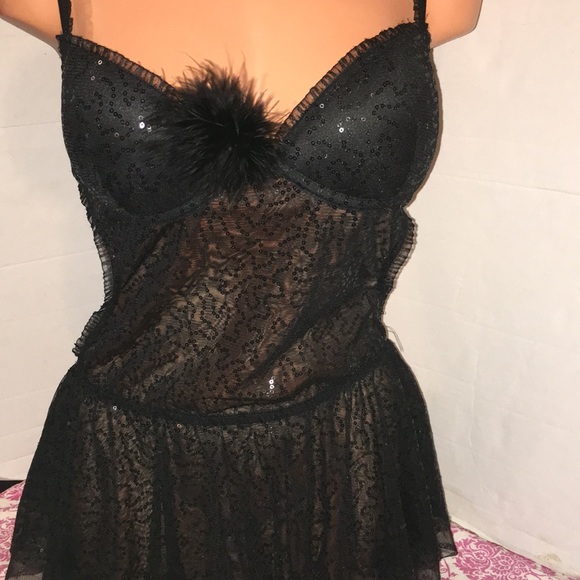 Cinema Marabou Negligee Nightie teddy Bustier Gown - Picture 4 of 10